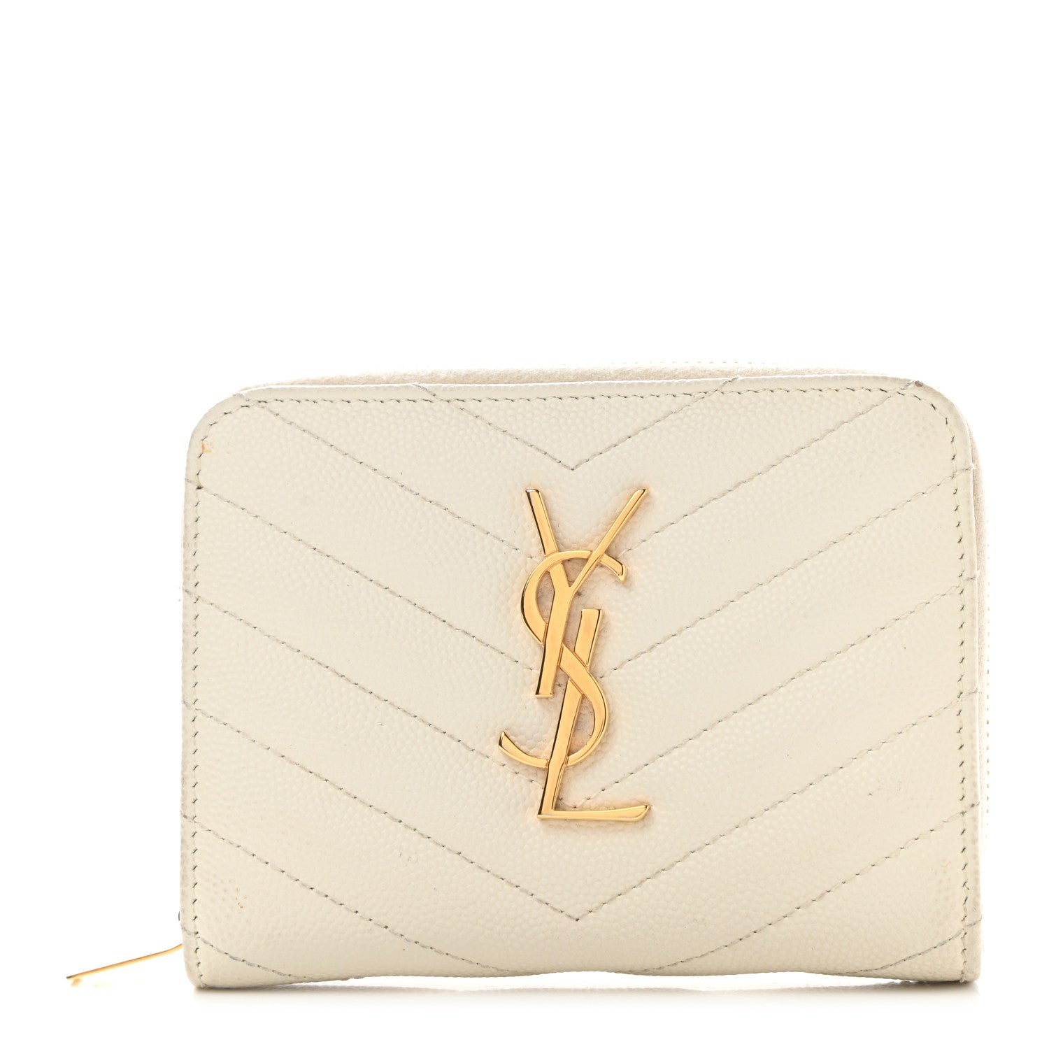 Saint Laurent Grain De Poudre Matelasse Chevron Monogram Compact Zip Around Wallet Crema Soft 1 of 9