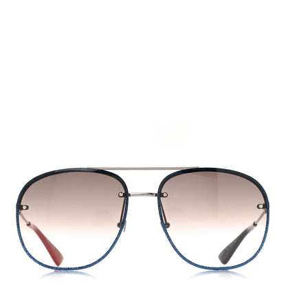 Gucci Metal Glitter Aviator Sunglasses G0227S Blue Silver 2 of 7