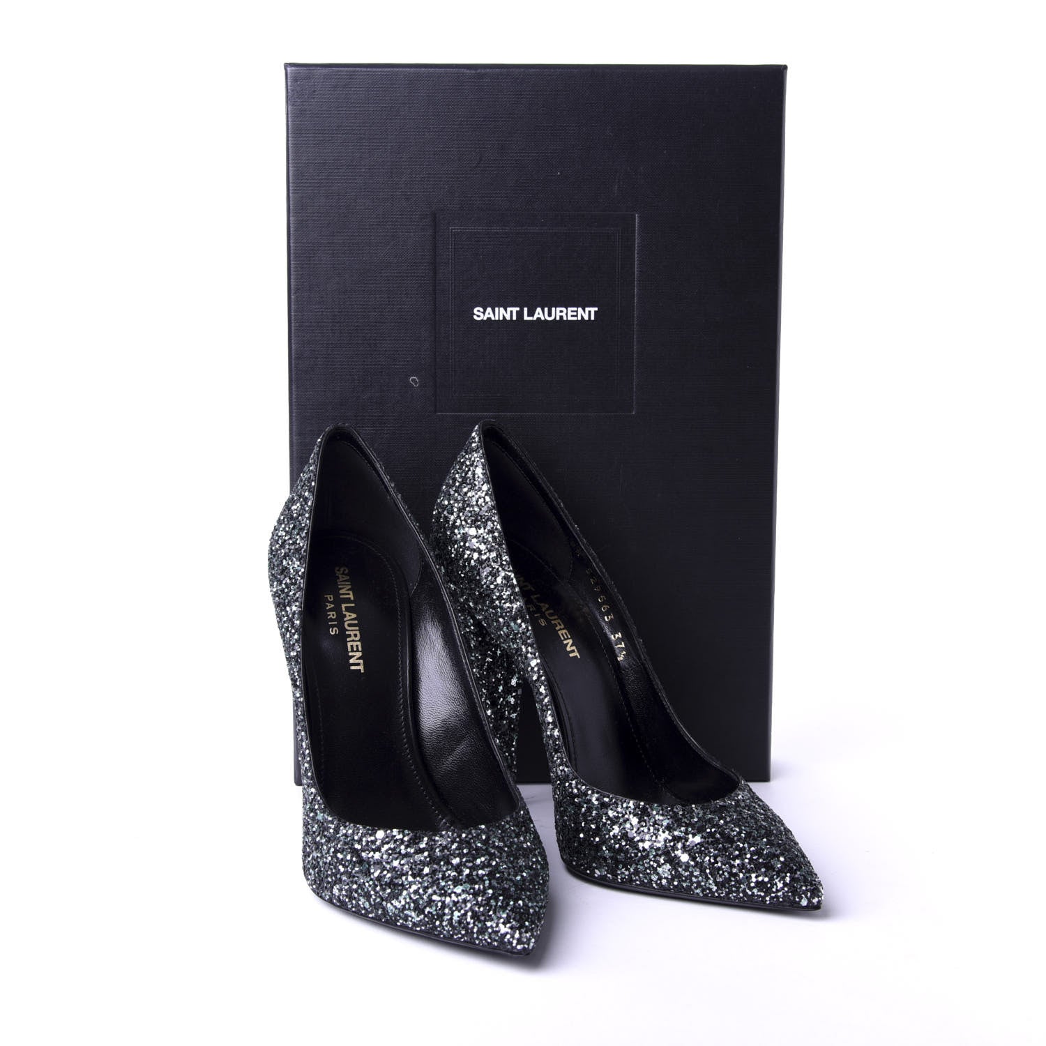 Saint Laurent Calfskin Glitter Era Pump 37.5 Black 10 of 10