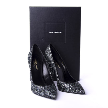 Saint Laurent Calfskin Glitter Era Pump 37.5 Black 10 of 10