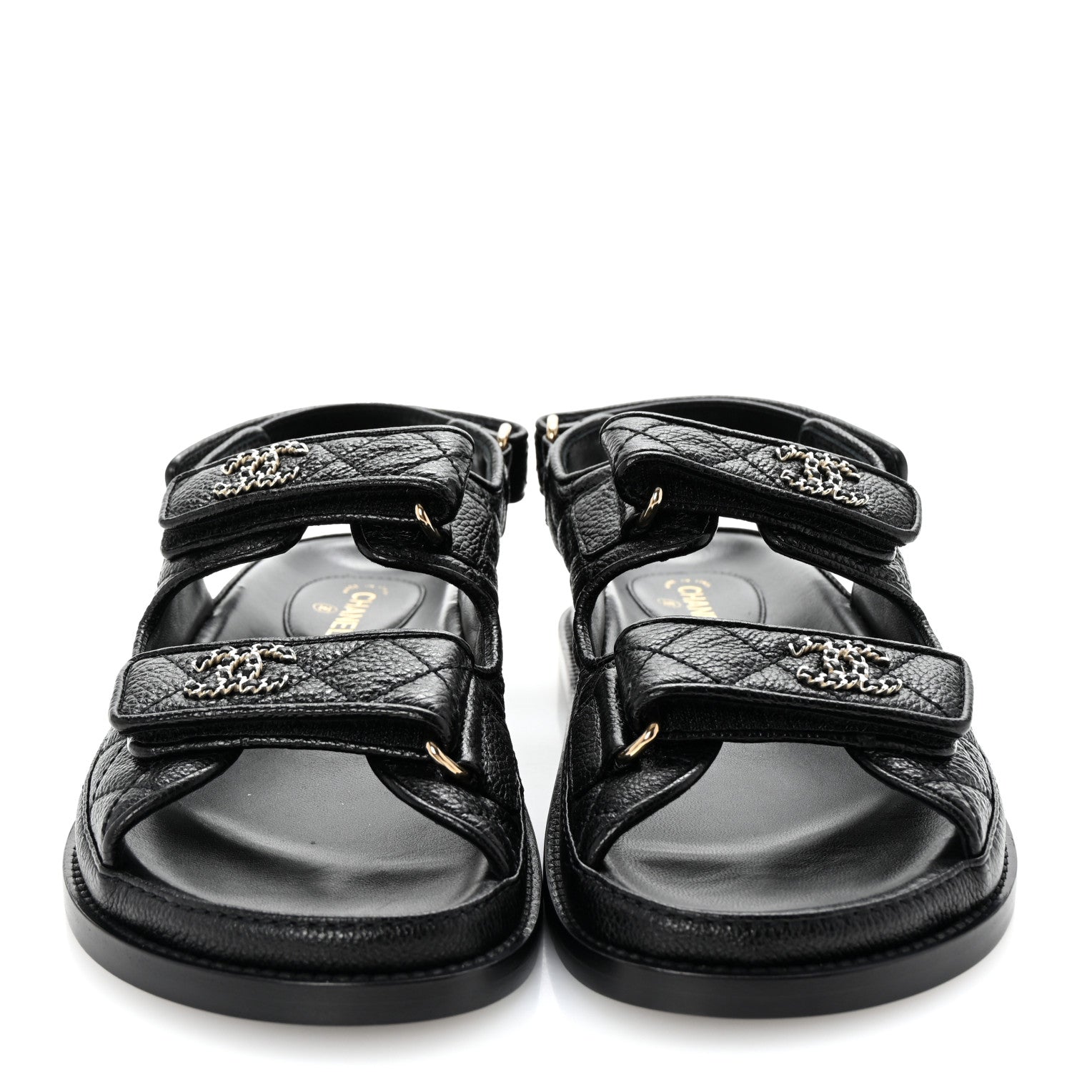 Chanel Grained Calfskin Velcro Dad Sandals 36 Black 3 of 10