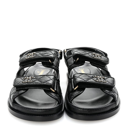 Chanel Grained Calfskin Velcro Dad Sandals 36 Black 3 of 10
