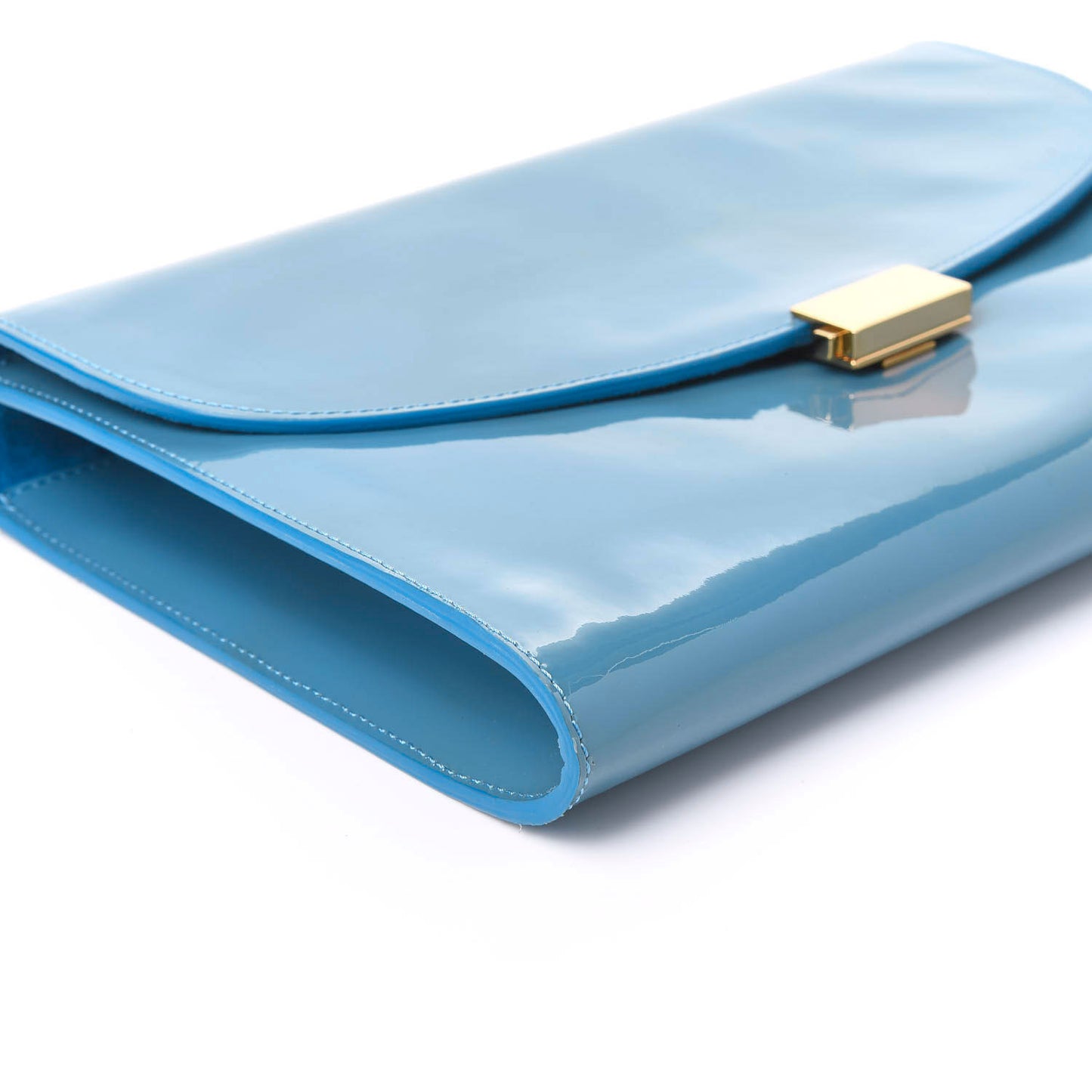 Patent Calfskin Envelope Flat Clutch Sea Blue