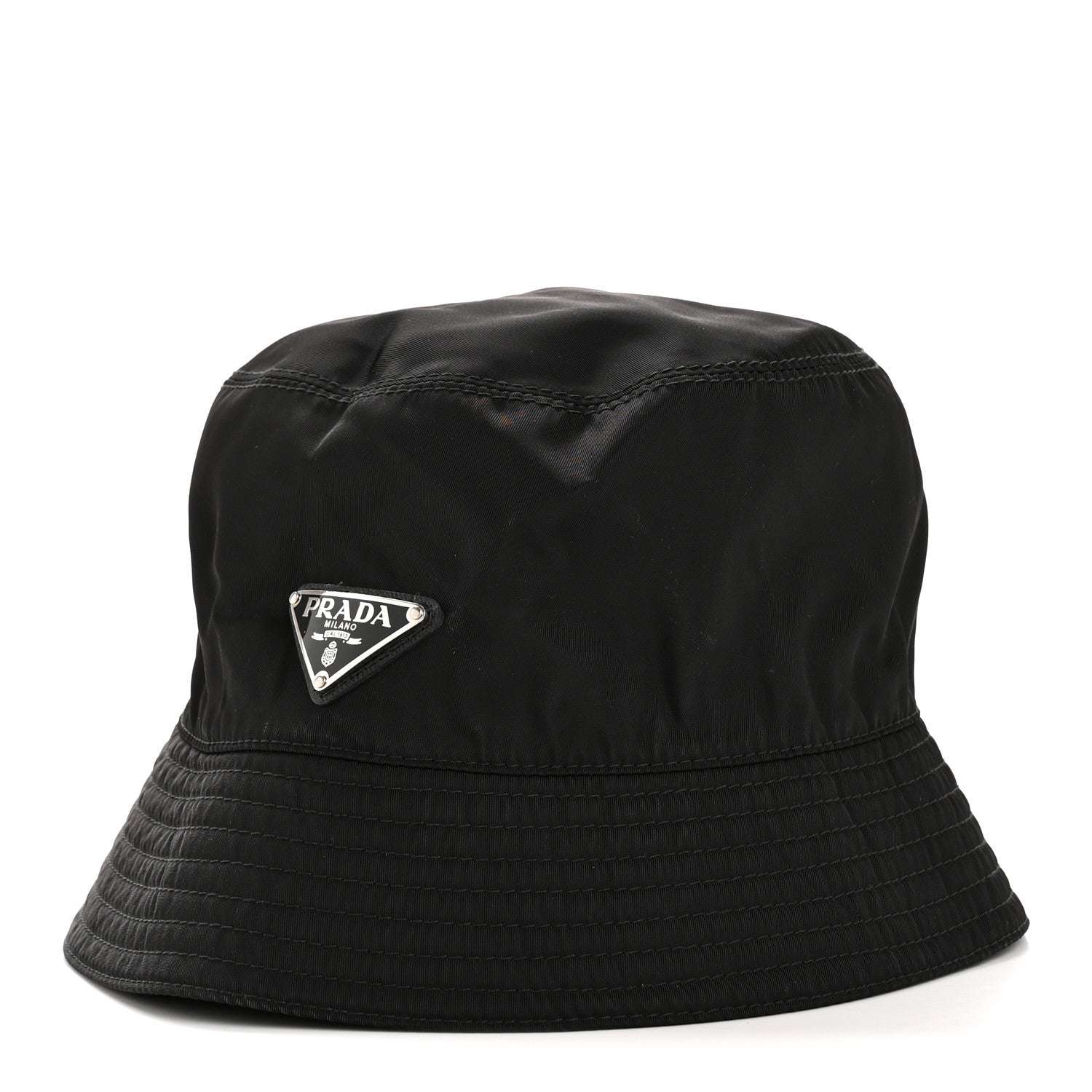 Prada Re-Nylon Metal Triangle Logo Womens Bucket Hat S Black 1 of 11