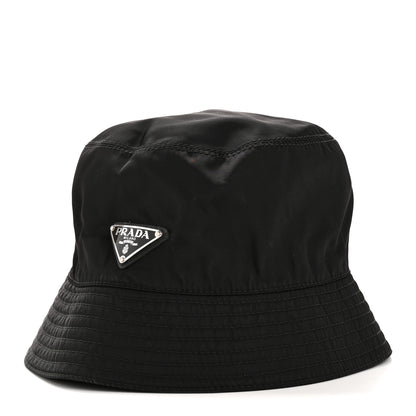 Prada Re-Nylon Metal Triangle Logo Womens Bucket Hat S Black 1 of 11
