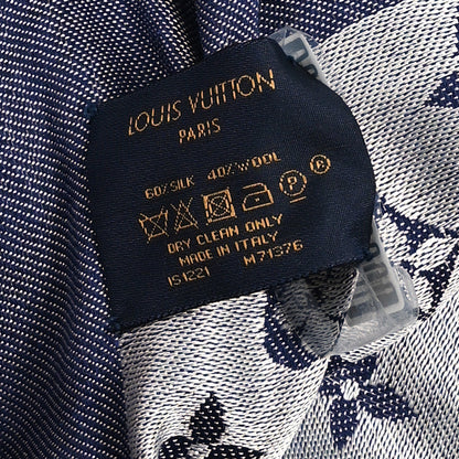 Louis Vuitton Silk Wool Monogram Denim Shawl Blue 3 of 3