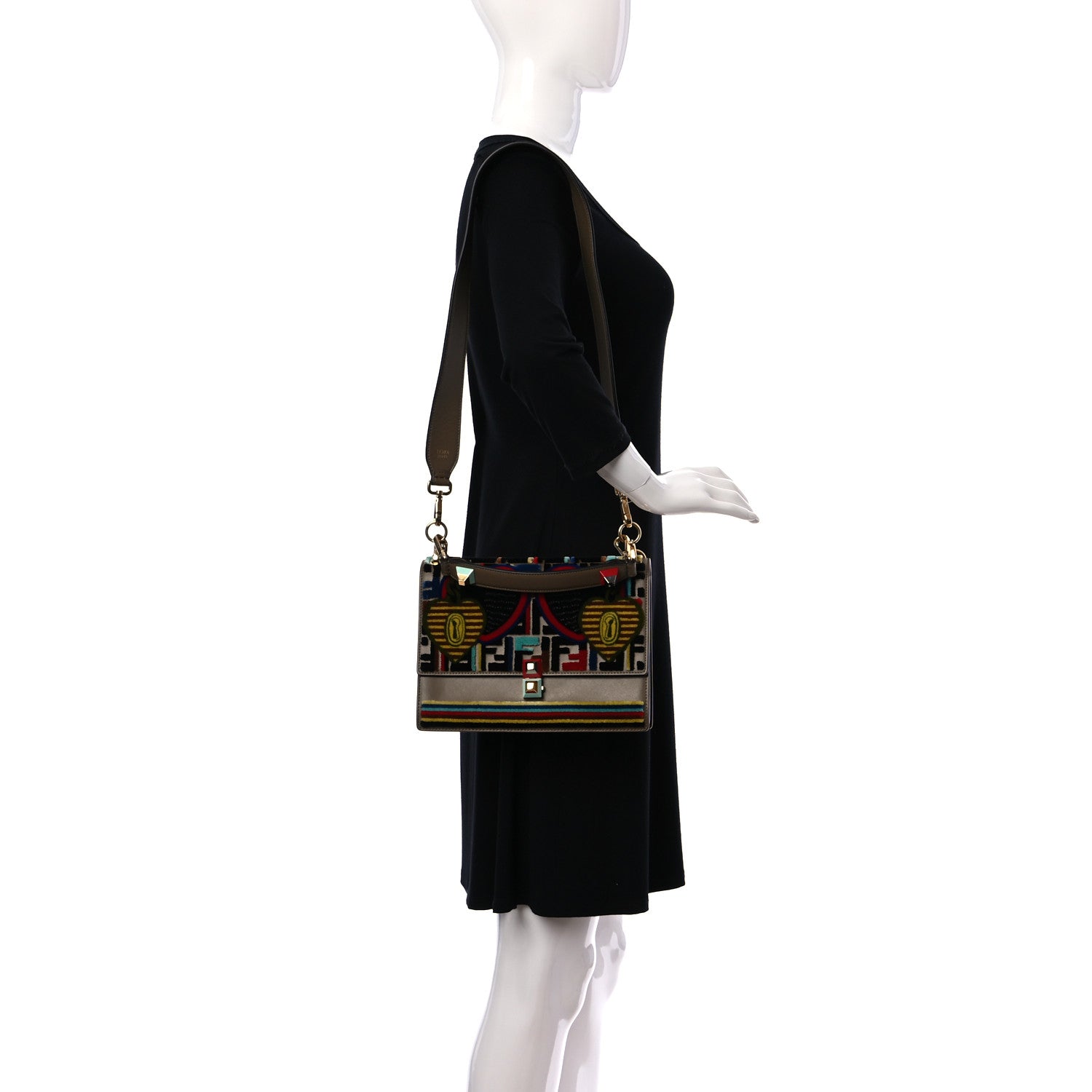 Fendi Vitello Liberty Velvet FF 1974 Hearts Padlock Embroidered Kan I Shoulder Bag Fango Multicolor 2 of 8