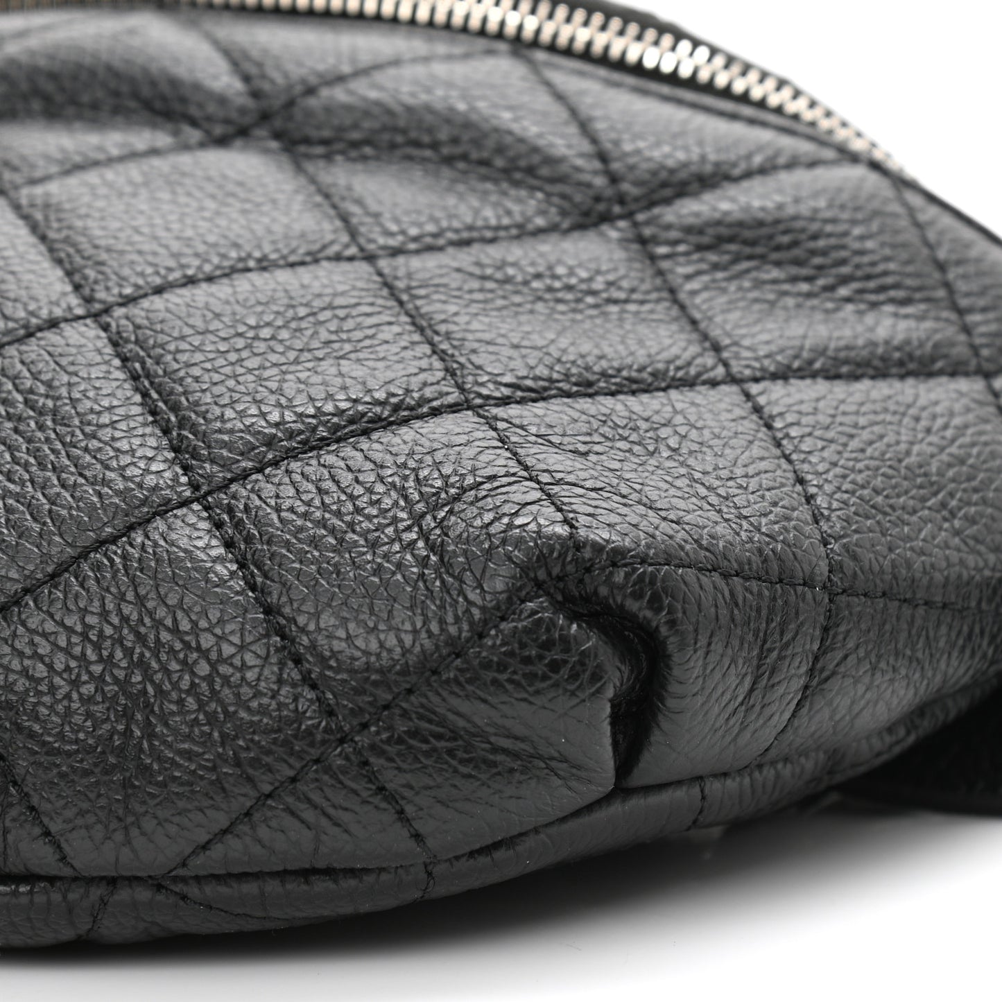 Grained Calfskin Quilted Waist Belt Bag Black
