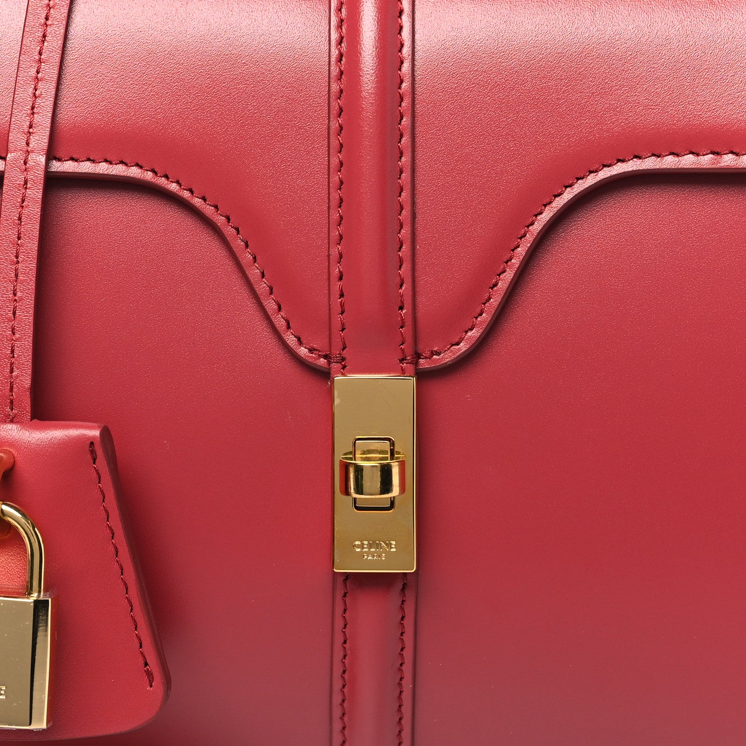 Celine Satinated Calfskin Mini 16 Top Handle Bag Raspberry 9 of 12