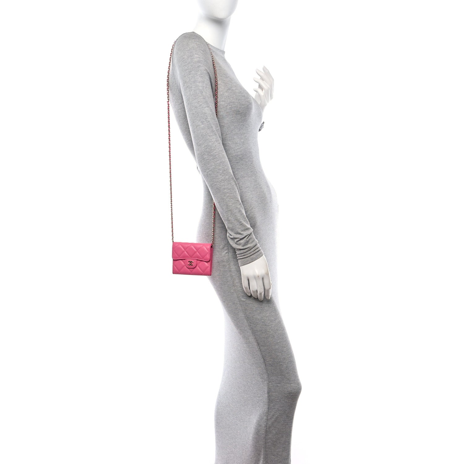 Chanel Caviar Quilted Flap Card Holder On Chain Pink 2 of 14