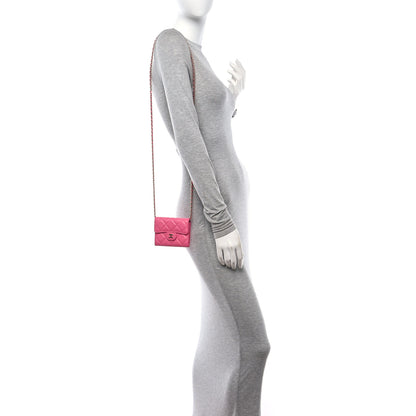 Chanel Caviar Quilted Flap Card Holder On Chain Pink 2 of 14