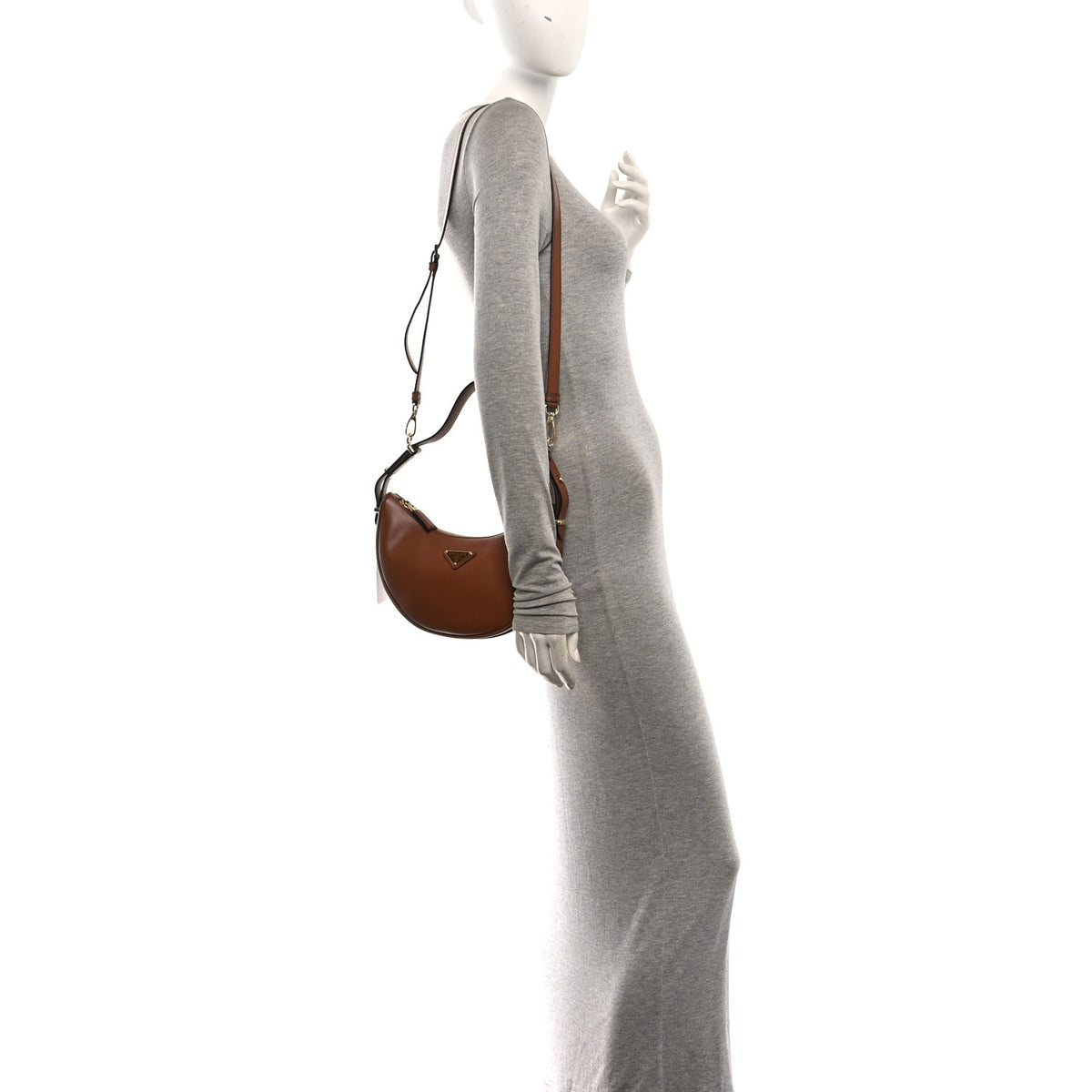 Prada Soft Calfskin Arque Shoulder Bag Cognac 2 of 9