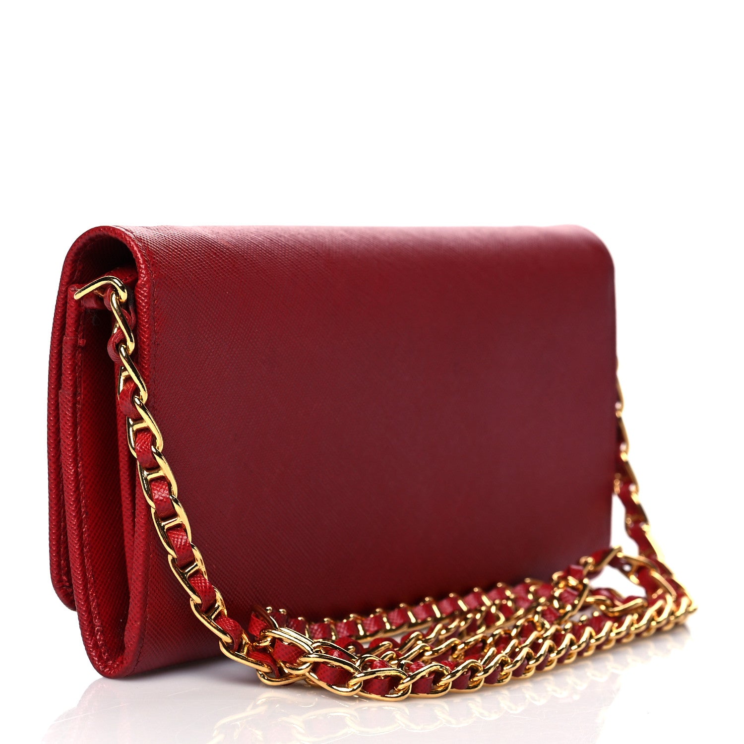 Prada Saffiano Metal Oro Chain Wallet Fuoco 3 of 10