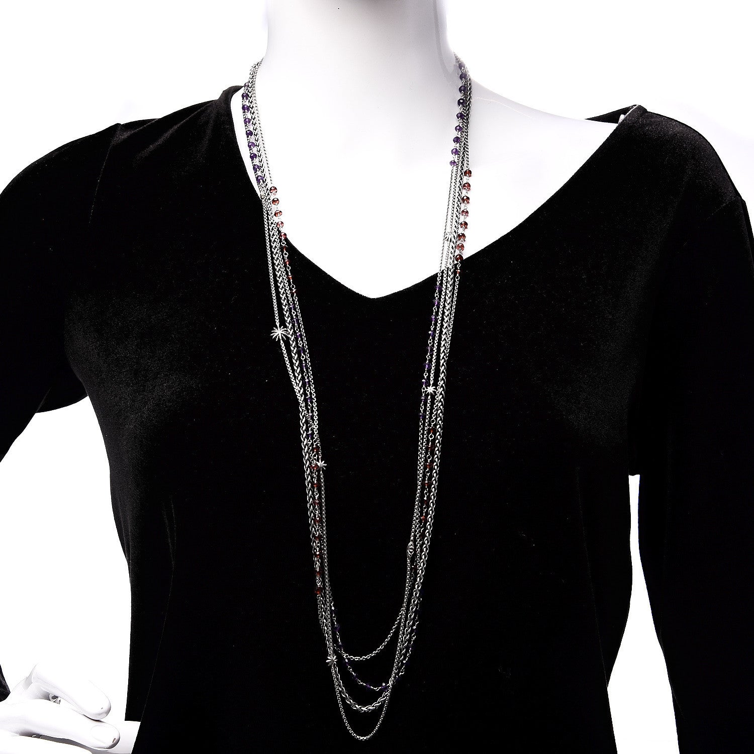 David Yurman Sterling Silver Amethyst Garnet Multi Strand Starburst Chain Bead Necklace 2 of 5