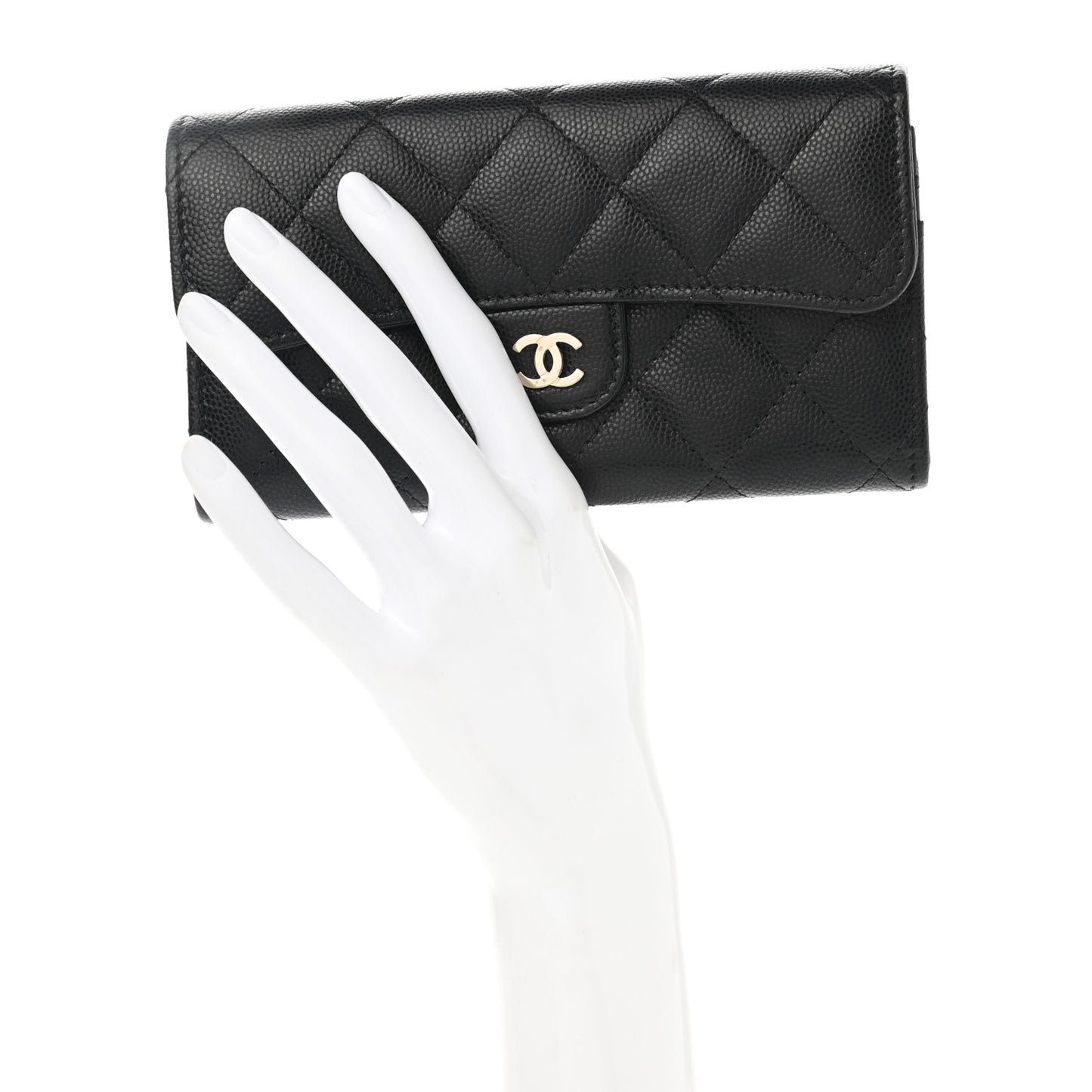 Caviar Quilted Small Gusset Flap Wallet Black