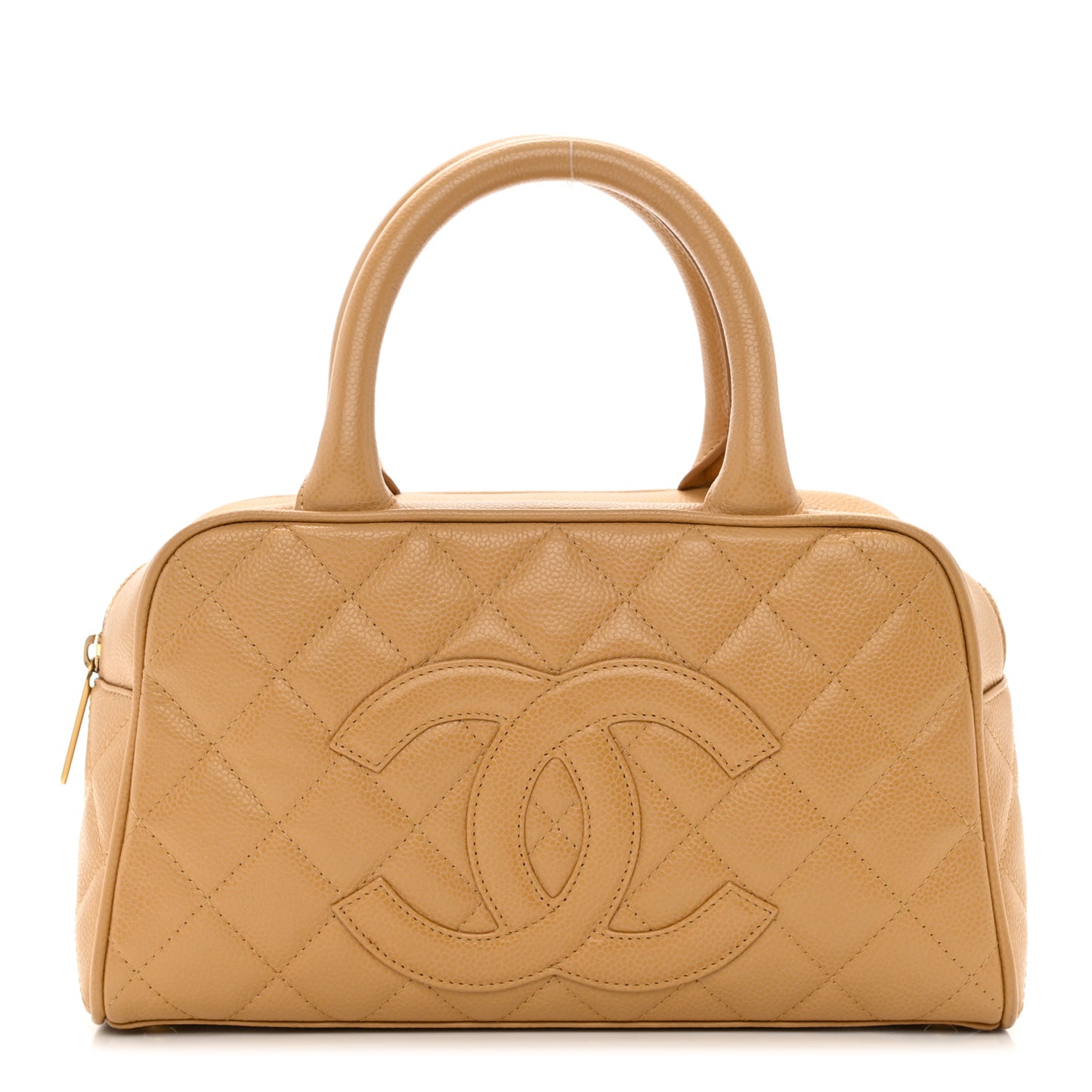 Caviar Quilted Small Bowler Beige