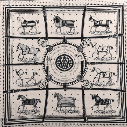 Hermes Silk Cashmere Couvertures Et Tenues de Jour Bandana Shawl 140 Natural Black 3 of 4