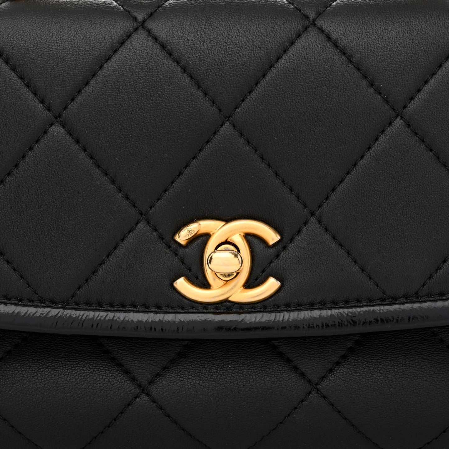 Lambskin Quilted Small La Parisienne Top Handle Flap Black