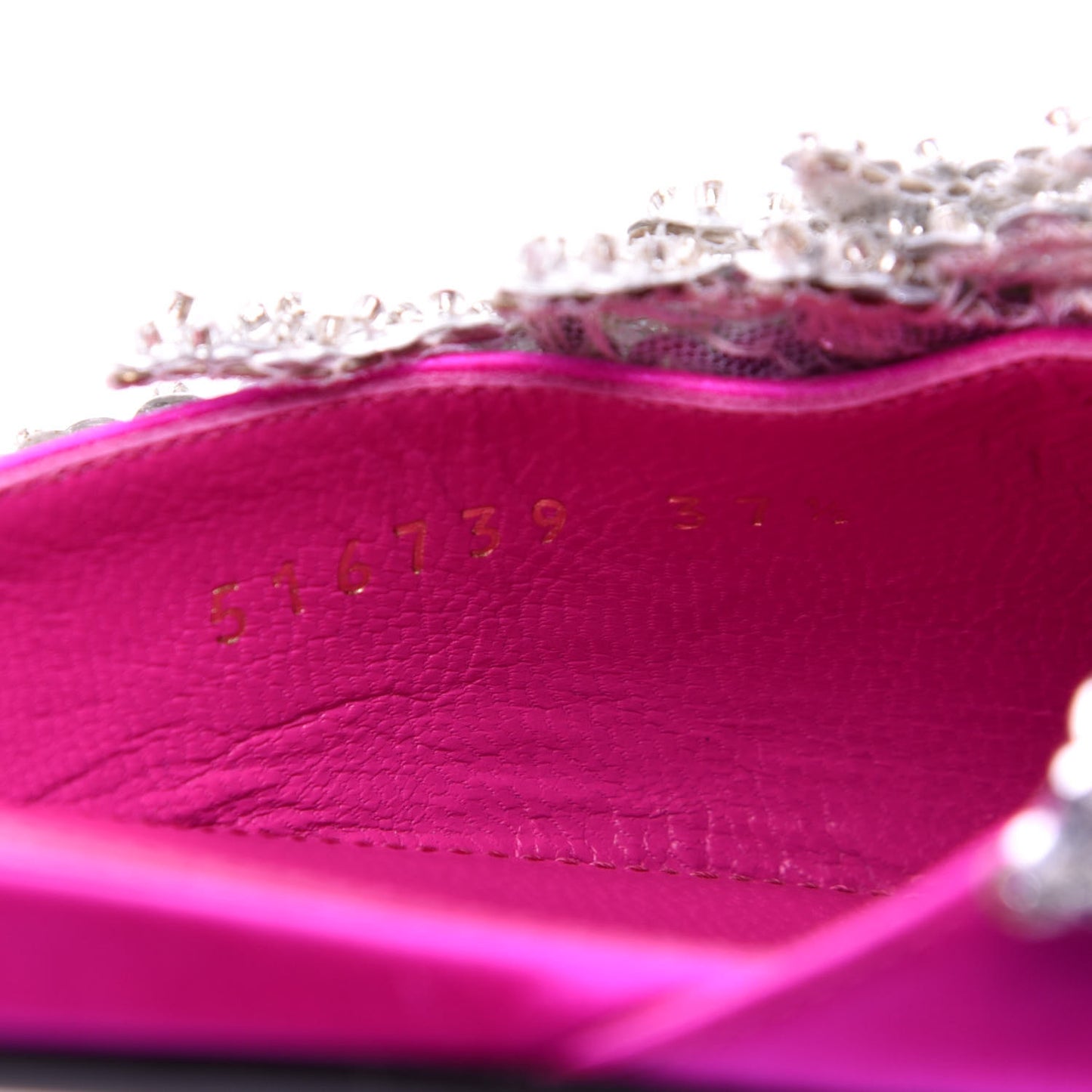 Satin Sequin Embellished Slash Slippers 37.5 Fuchsia