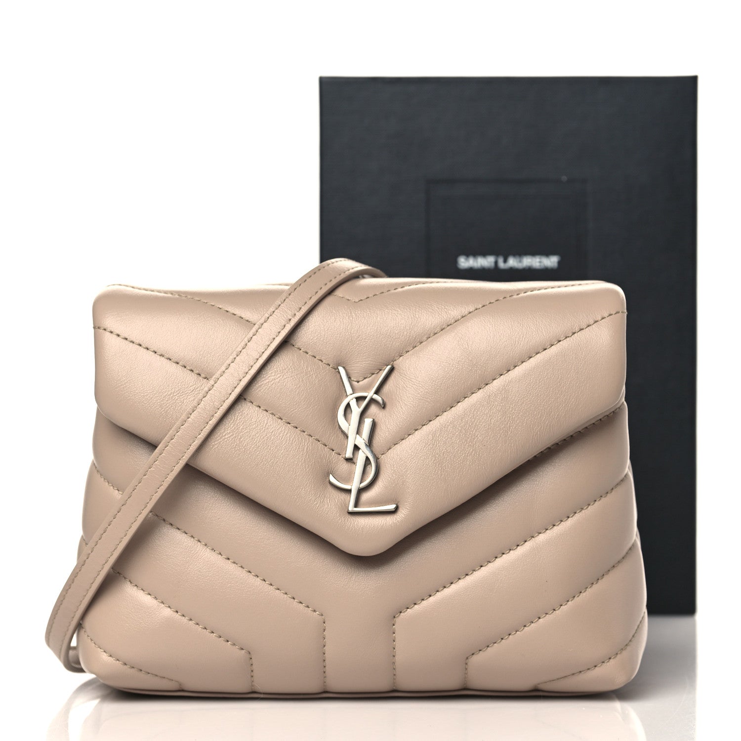 Saint Laurent Calfskin Y Quilted Monogram Toy Loulou Satchel Latte 9 of 9