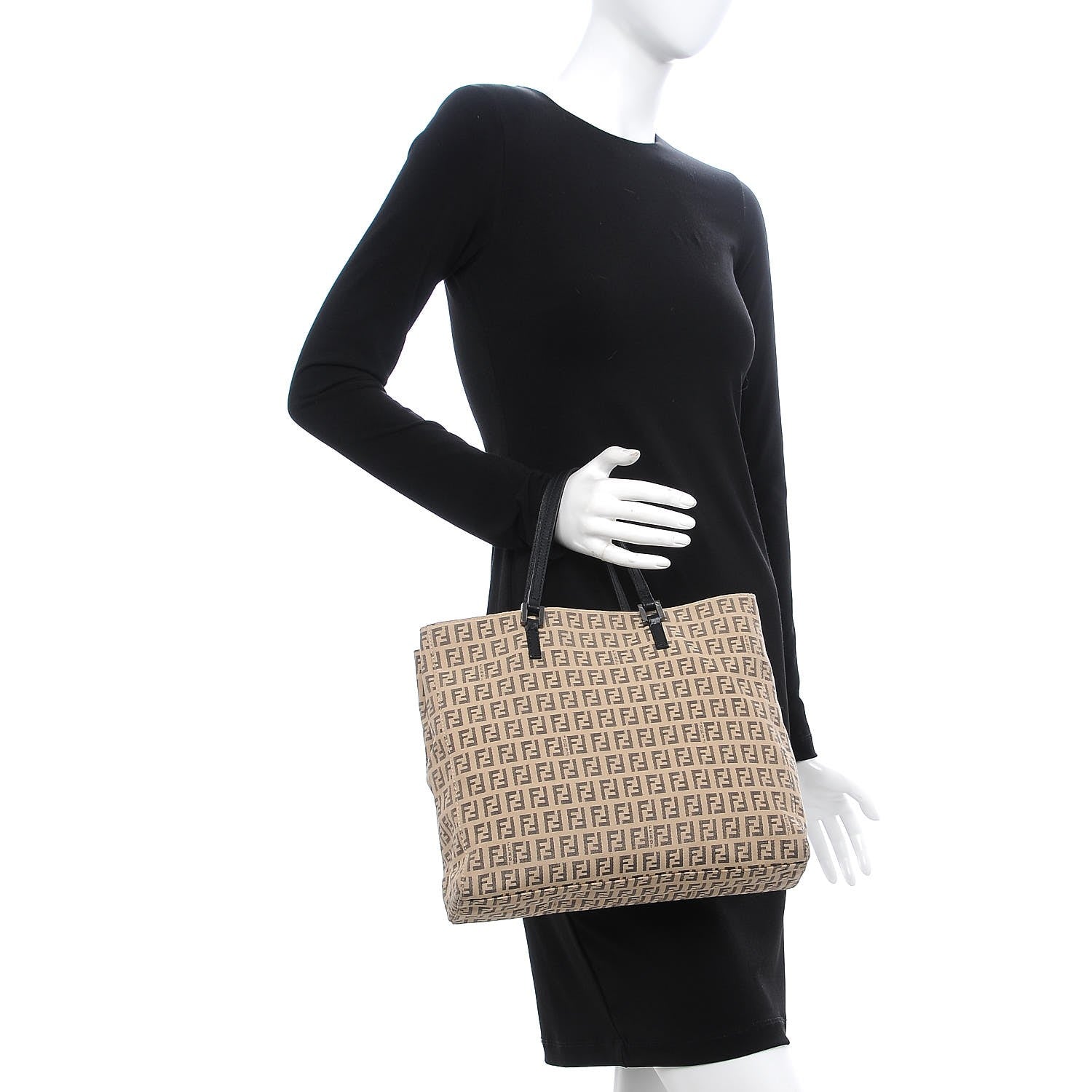 Fendi Zucchino Vitello Small Tote Beige Black 2 of 9