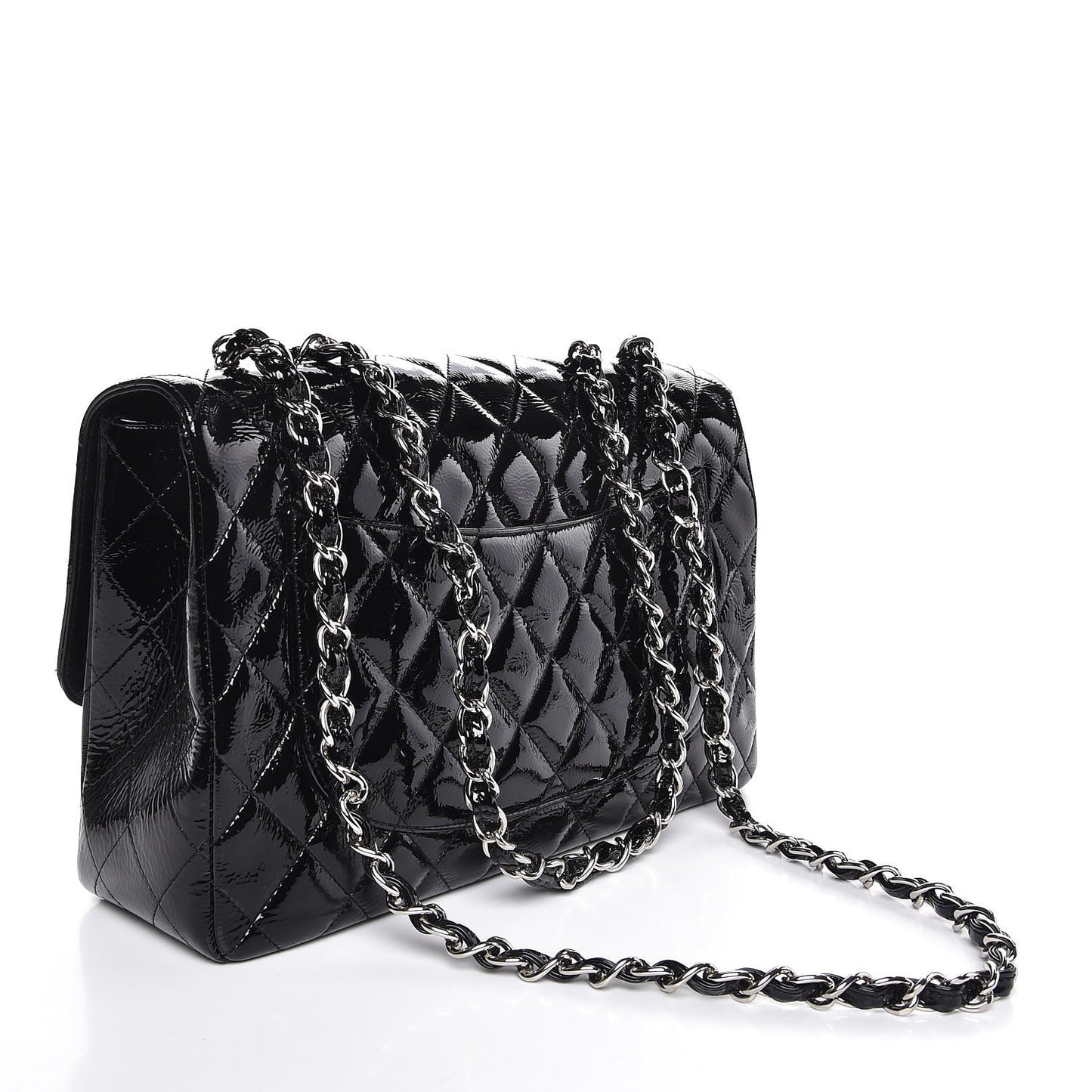 Patent Goatskin Quilted Jumbo Single Flap Black