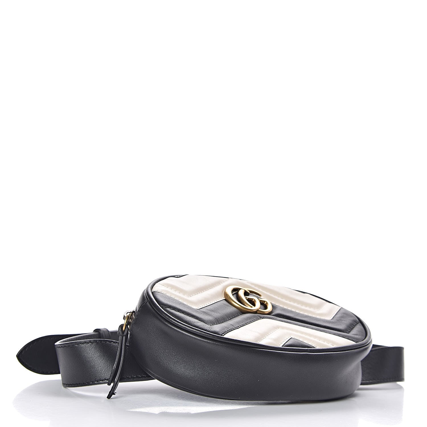 Gucci Calfskin Matelasse GG Marmont Belt Bag 85 34 Black White 4 of 10