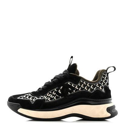 Chanel Suede Calfskin Embroidered CC Sneakers 37 Black 1 of 9