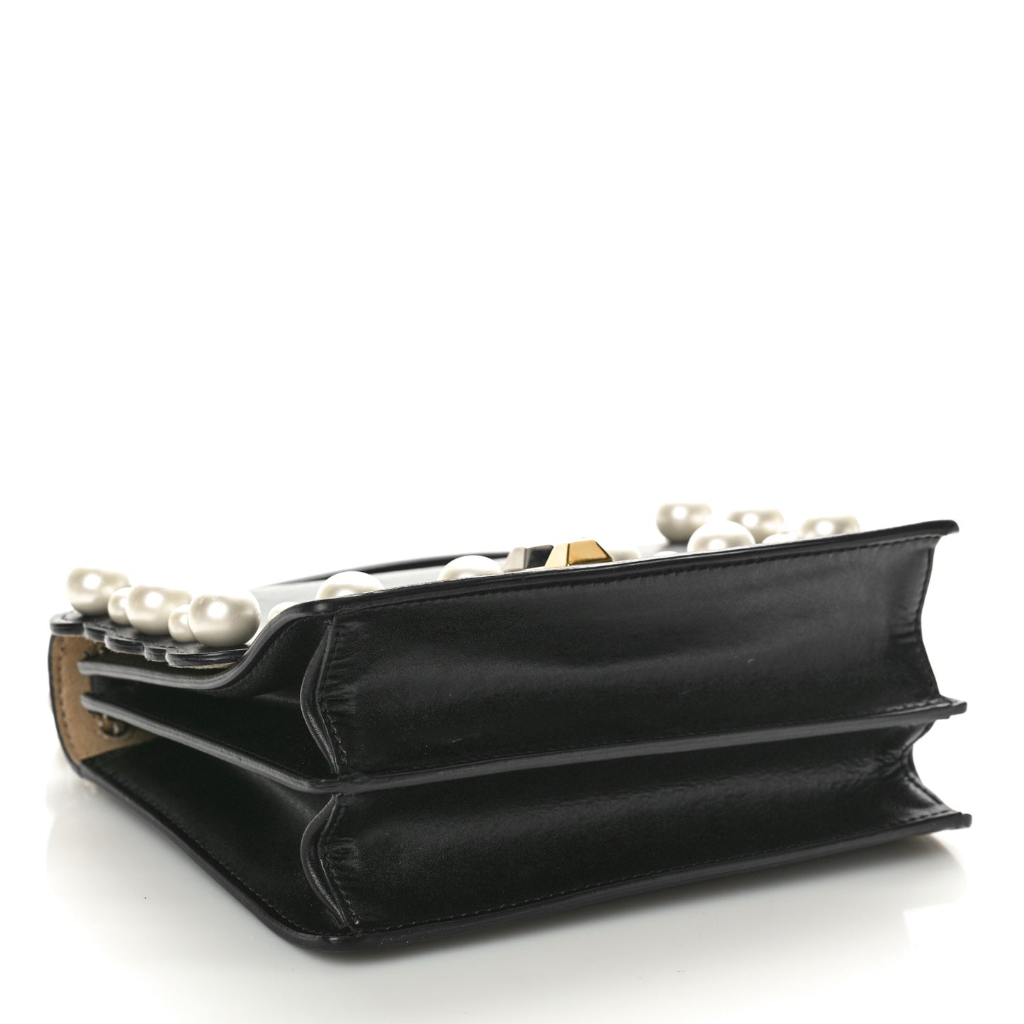 Vitello Liberty Pearl Scalloped Studded Small Kan I Shoulder Bag Black