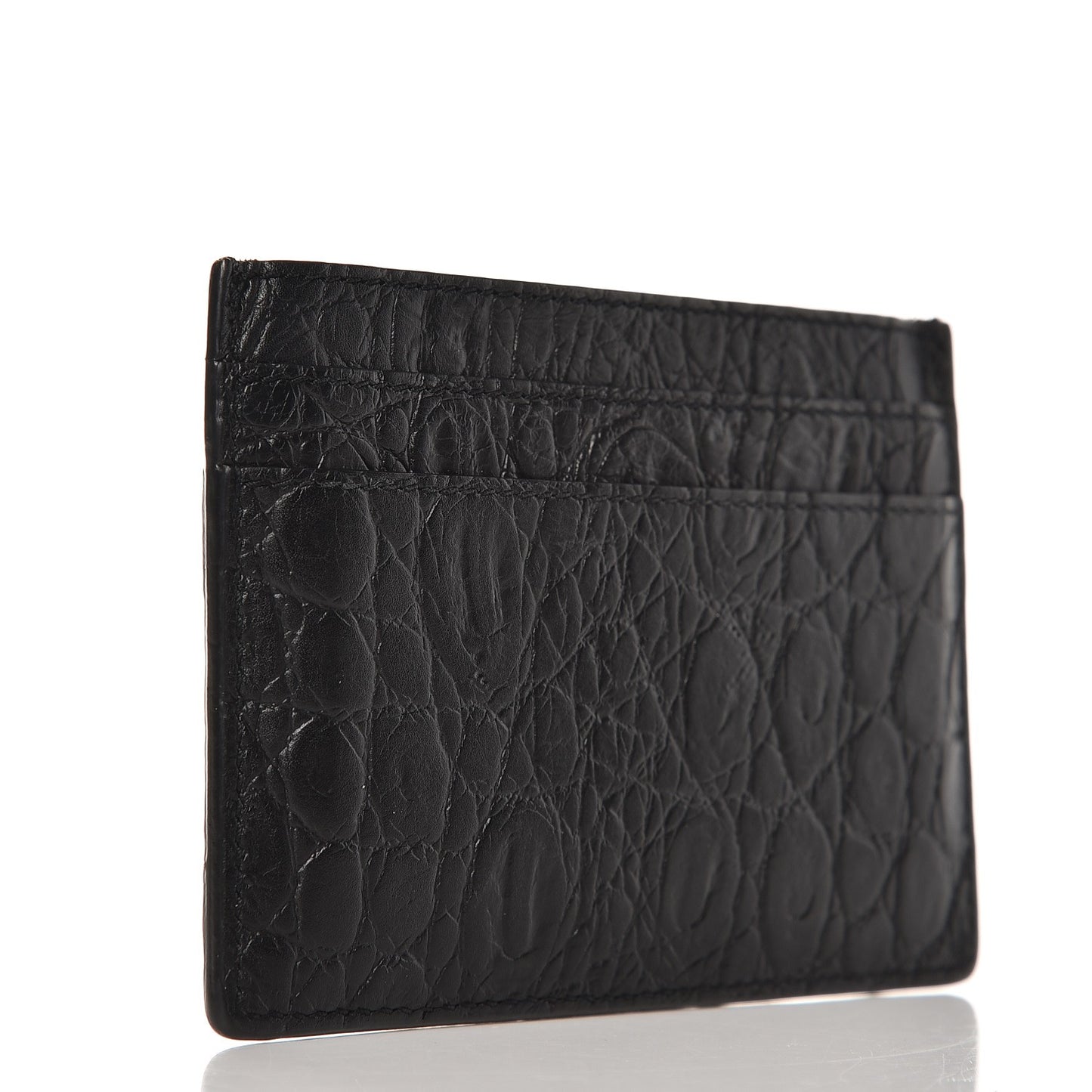 Calfskin Crocodile Embossed Monogram Credit Card Case Black