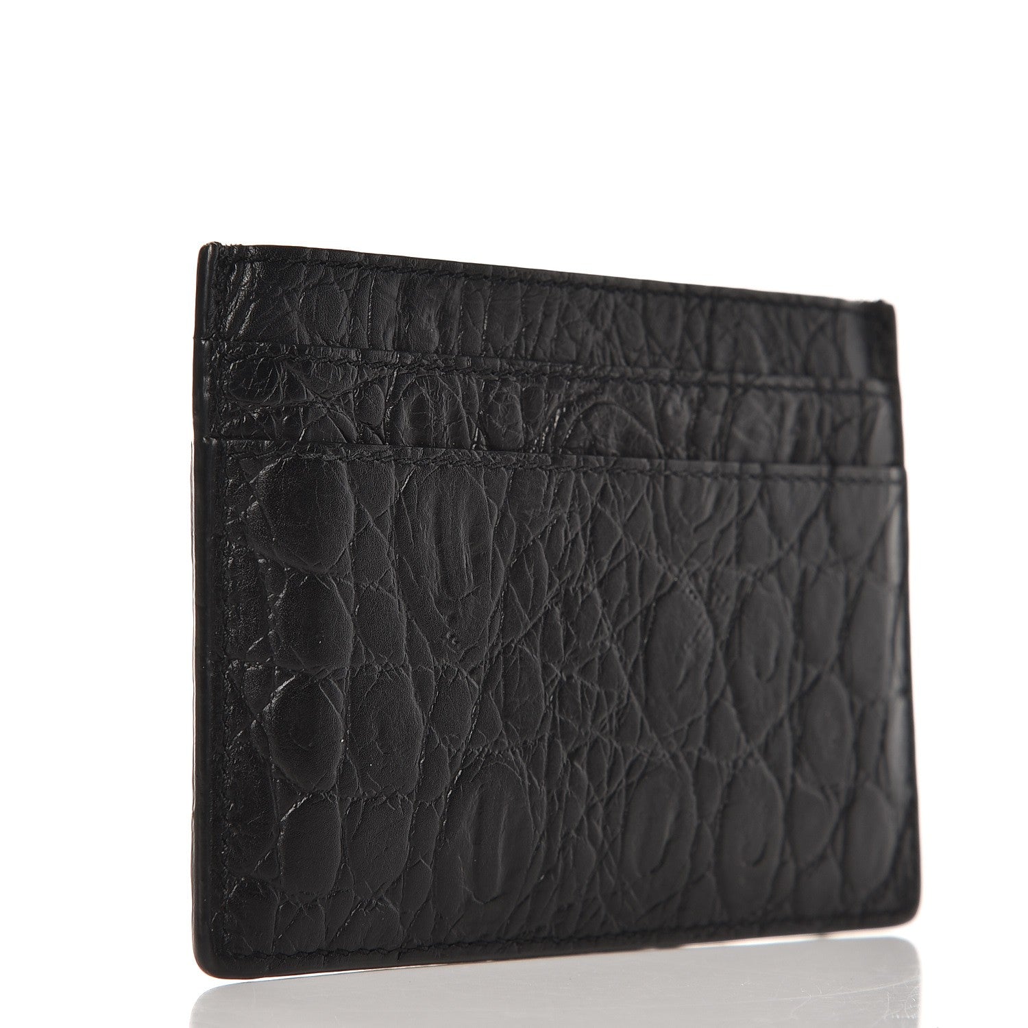 Saint Laurent Calfskin Crocodile Embossed Monogram Credit Card Case Black 3 of 8