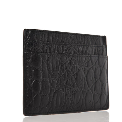 Saint Laurent Calfskin Crocodile Embossed Monogram Credit Card Case Black 3 of 8