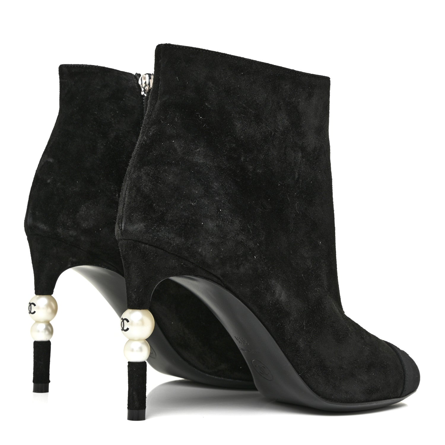 Chanel Suede Grosgrain Pearl Ankle Boots 35.5 Black 9 of 25