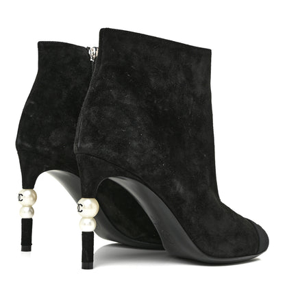 Chanel Suede Grosgrain Pearl Ankle Boots 35.5 Black 9 of 25