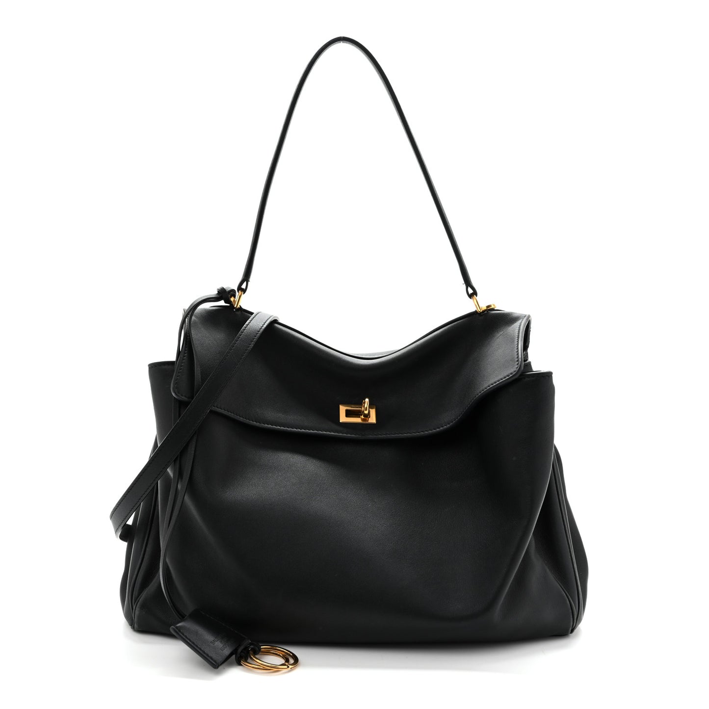 Natural Smooth Calfskin Medium Rodeo Top Handle Handbag Black