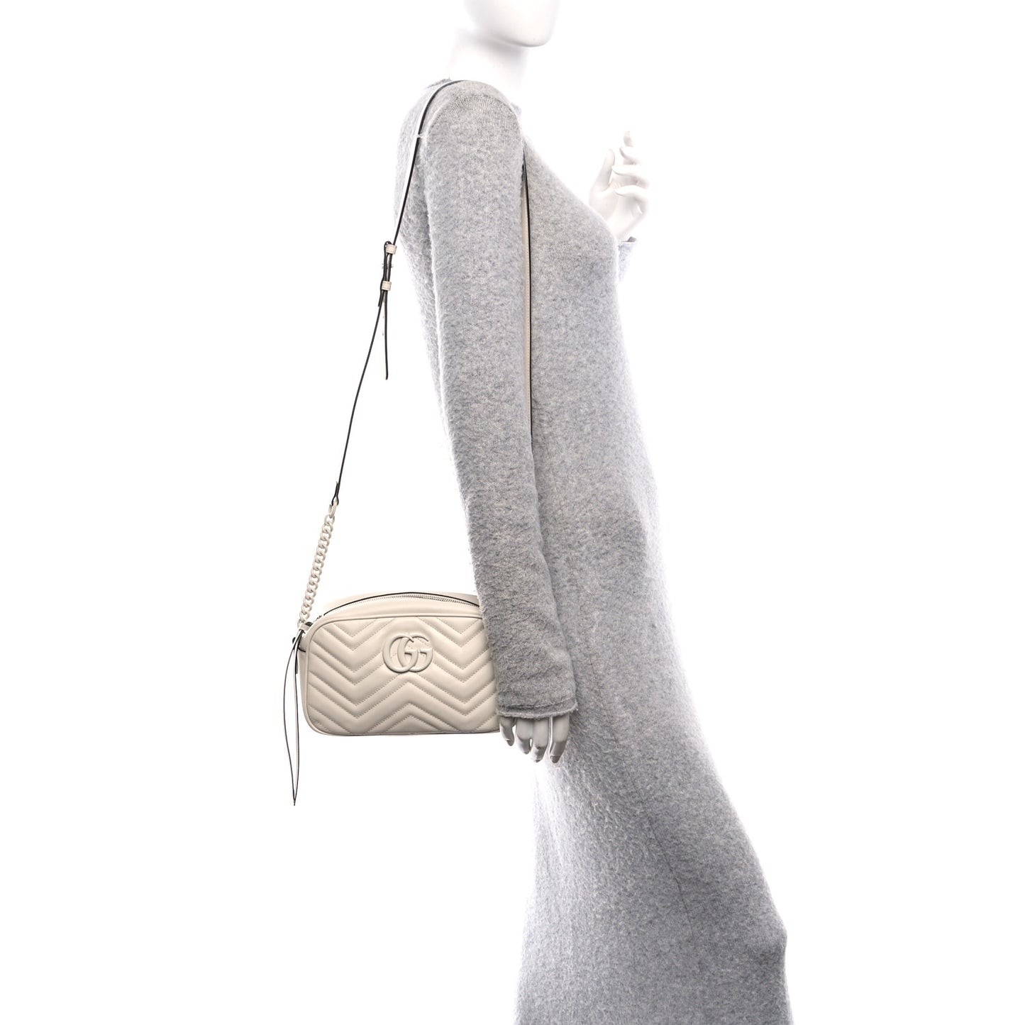 Calfskin Matelasse Monochrome Small GG Marmont Chain Shoulder Bag Mystic White