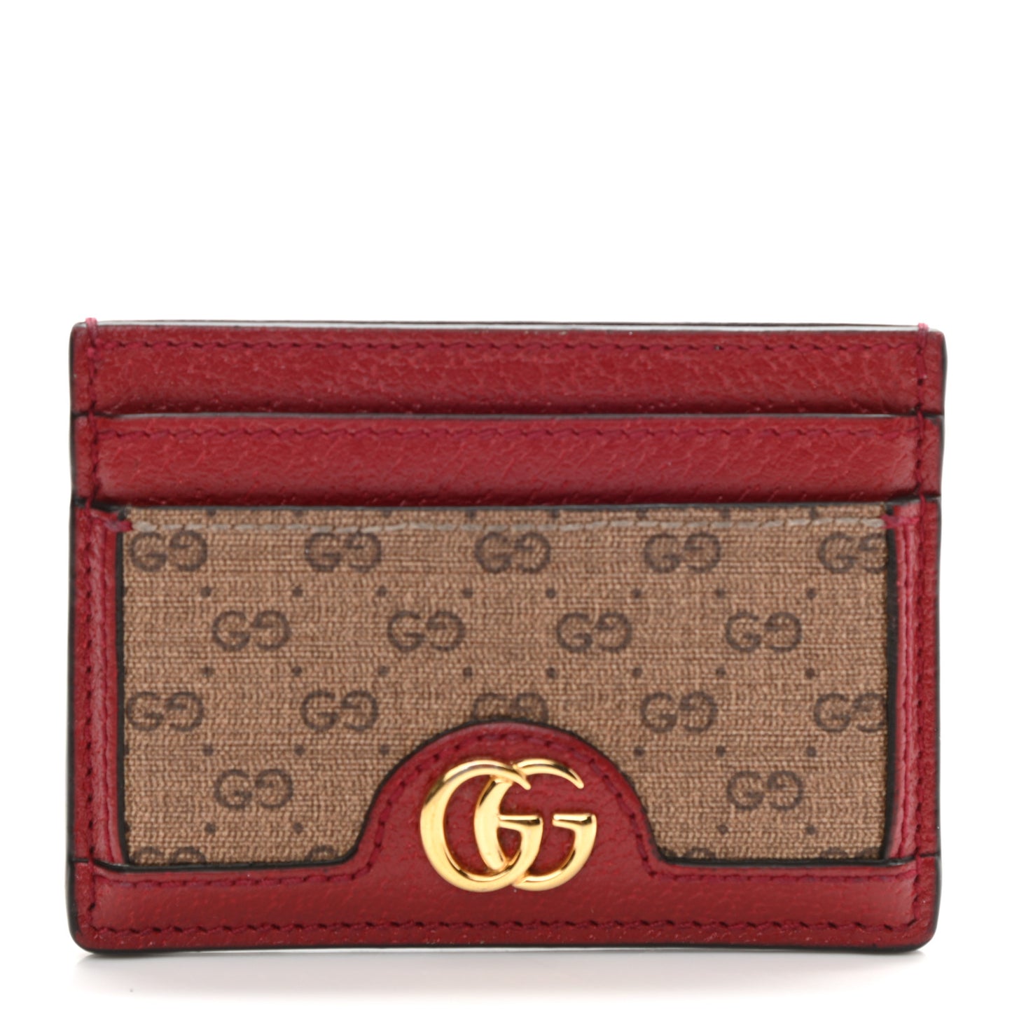 X DORAEMON Mini Vintage GG Supreme Monogram Card Holder Beige Cherry Red