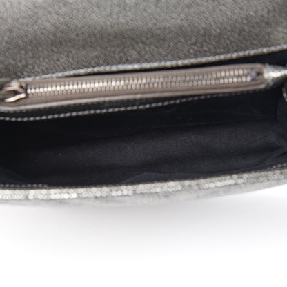 Saint Laurent Metallic Grain De Poudre Matelasse Chevron Monogram Medium College Bag Gunmetal 5 of 10
