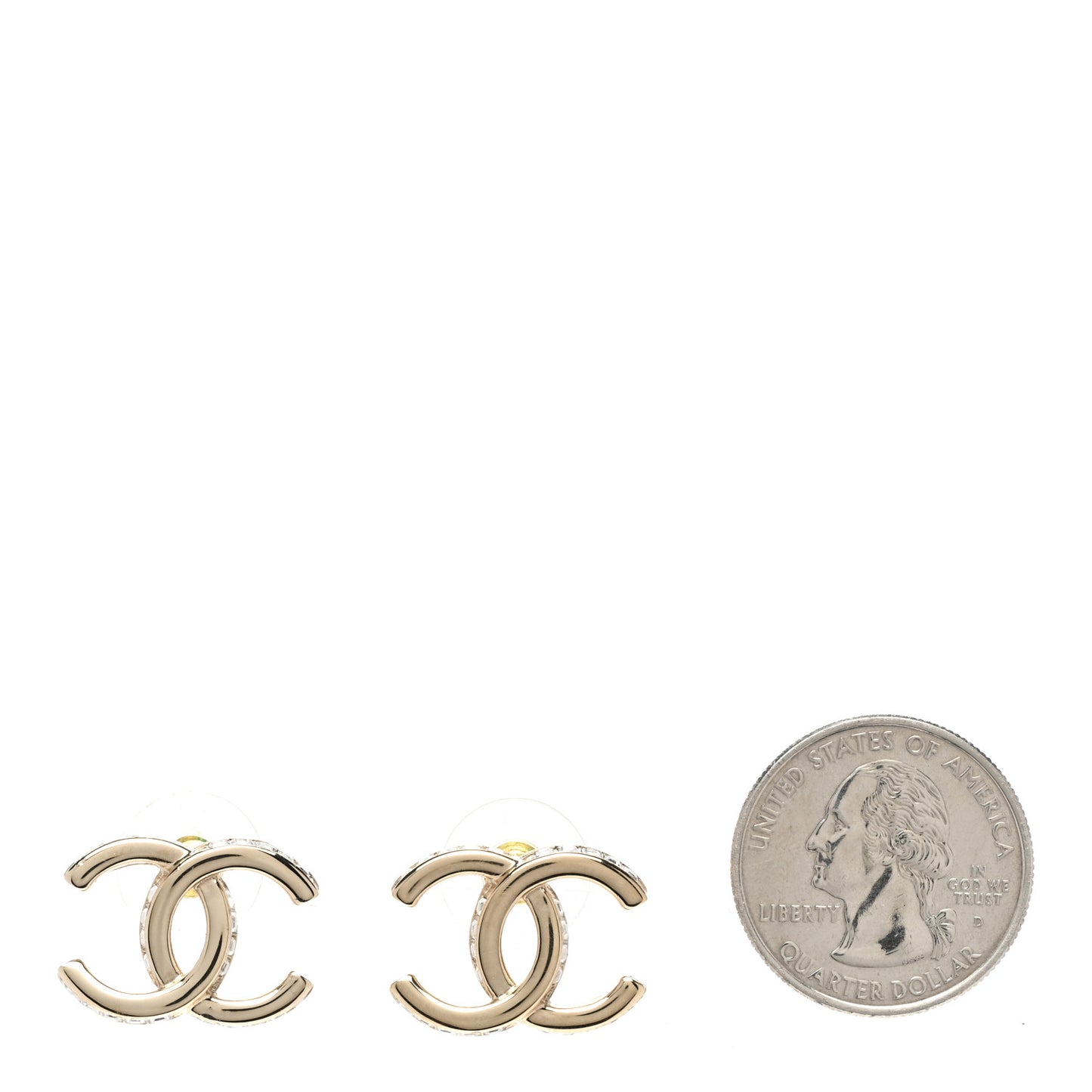 Metal Baguette Crystal CC Earrings Gold