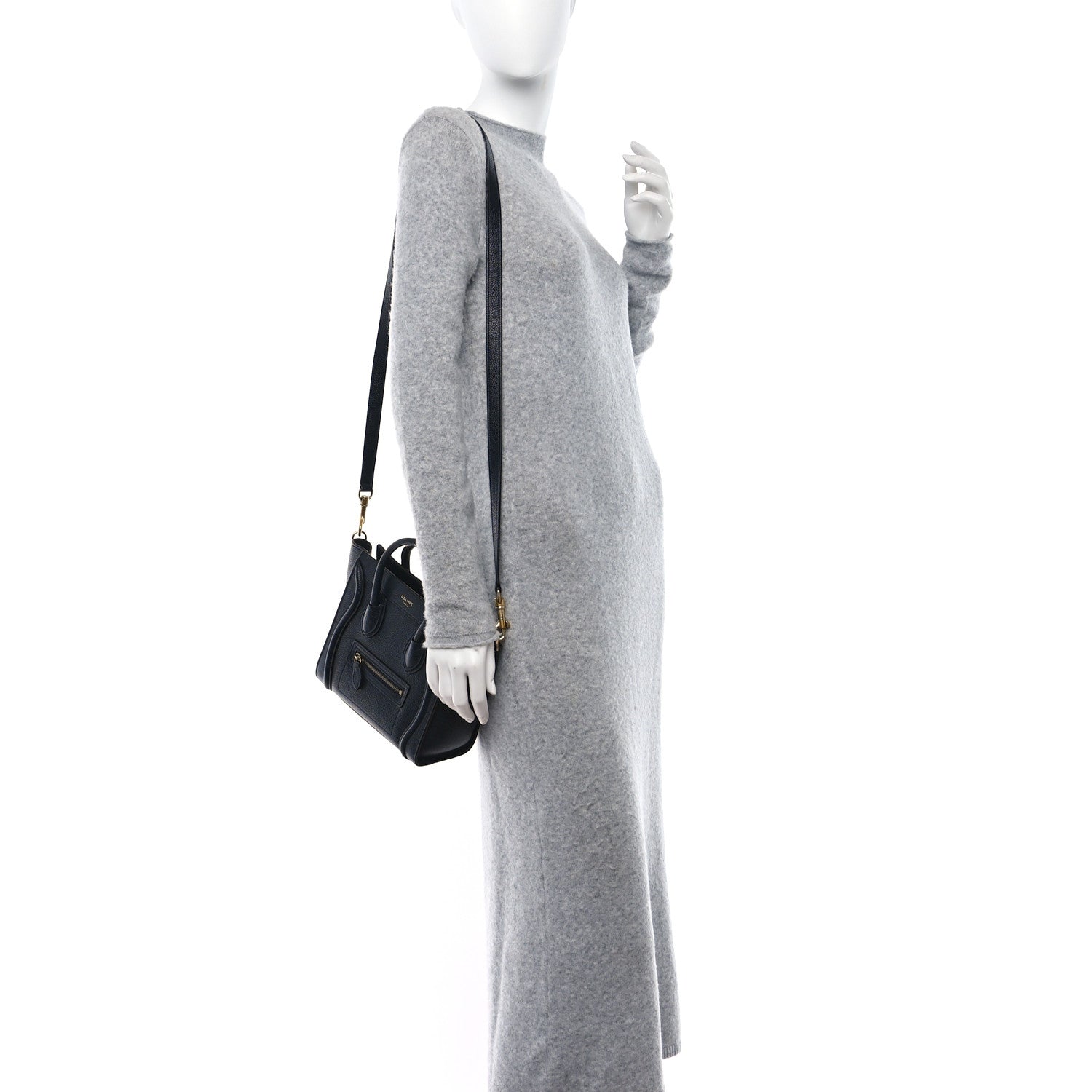 Celine Drummed Calfskin Nano Luggage Navy Blue 2 of 7