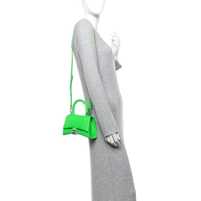 Balenciaga Shiny Calfskin Strass Crocodile Embossed Hourglass Top Handle Bag XS Fluo Green 2 of 13