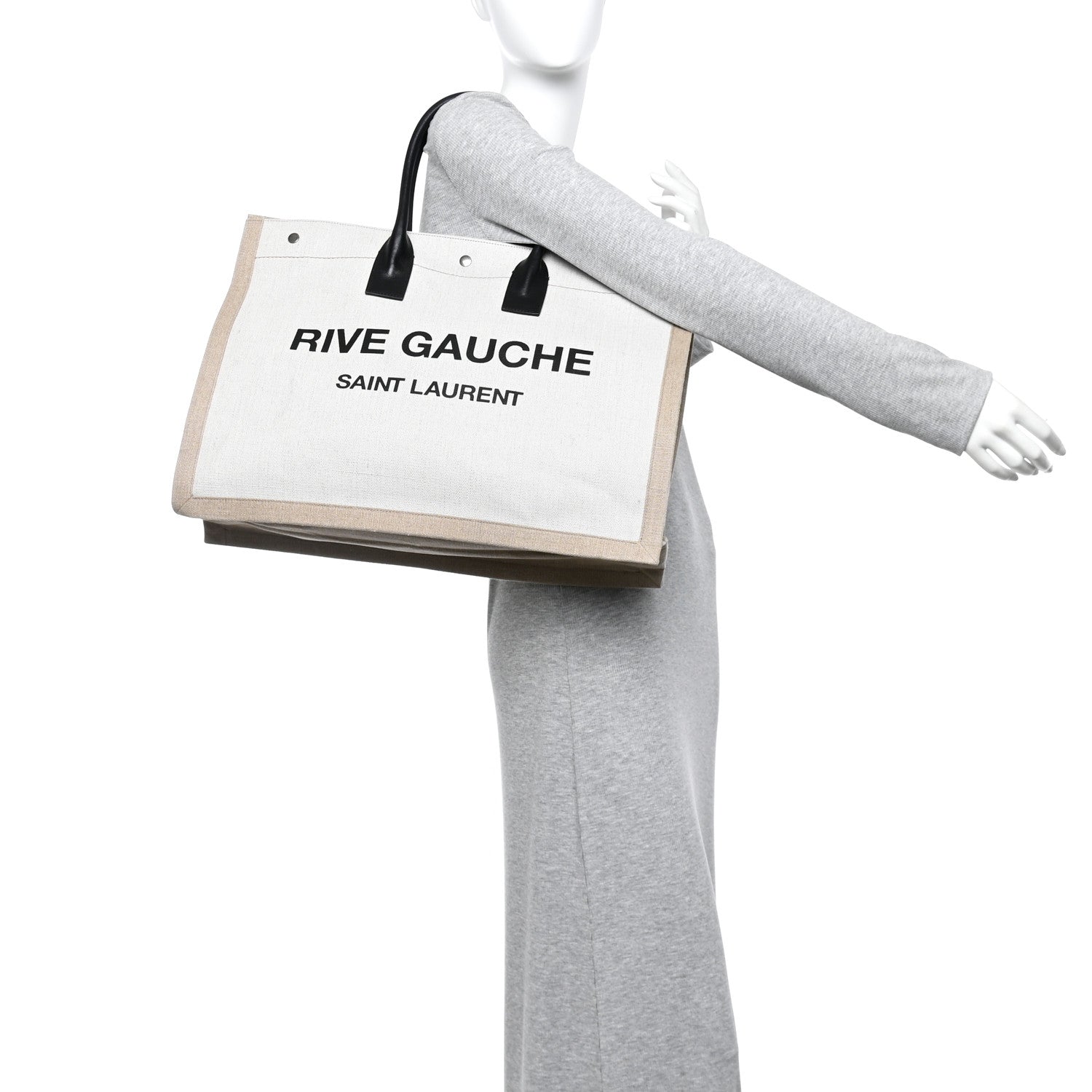 Saint Laurent Linen Calfskin Rive Gauche Tote Optic White 2 of 11