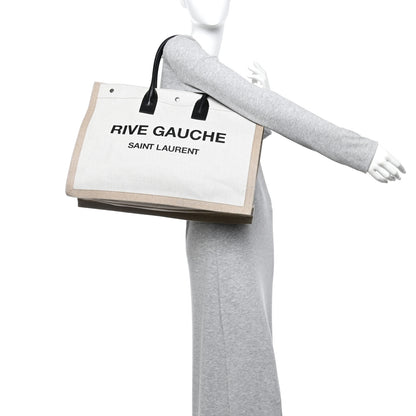 Saint Laurent Linen Calfskin Rive Gauche Tote Optic White 2 of 11