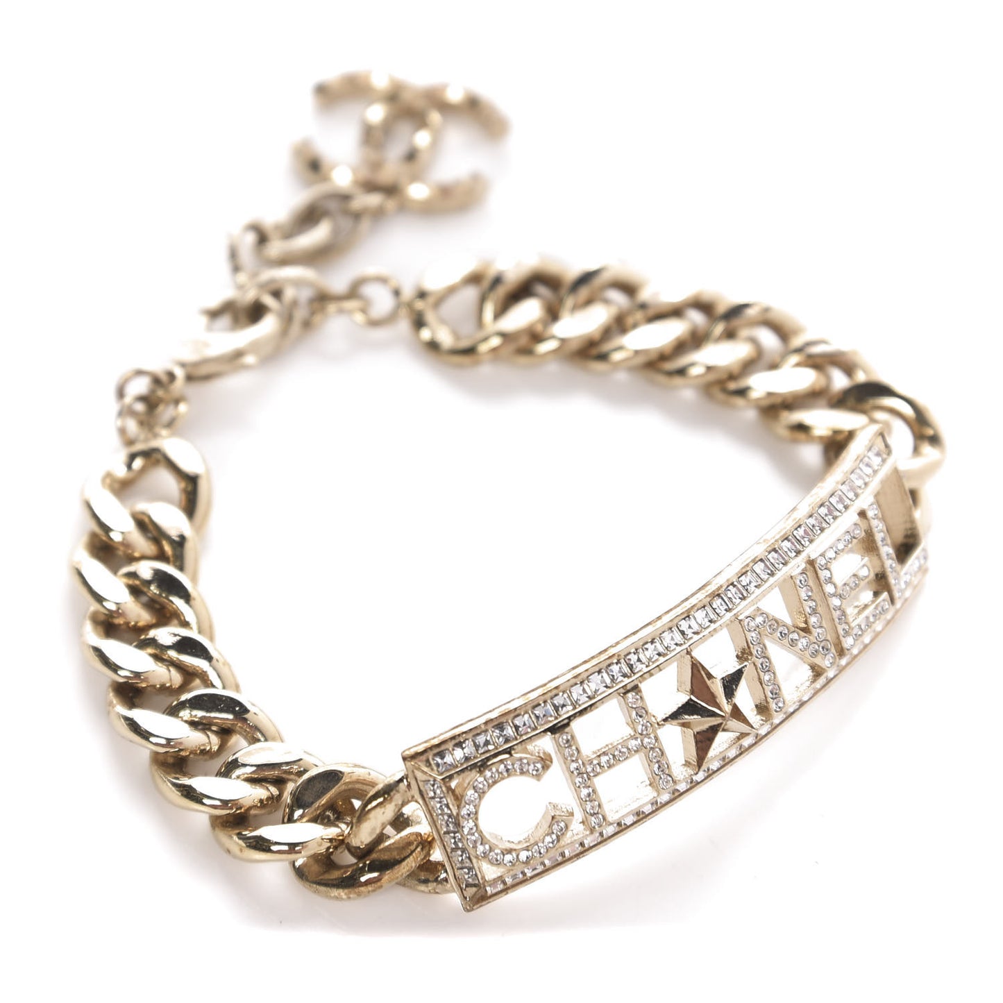 Crystal Chain Logo Bracelet Gold