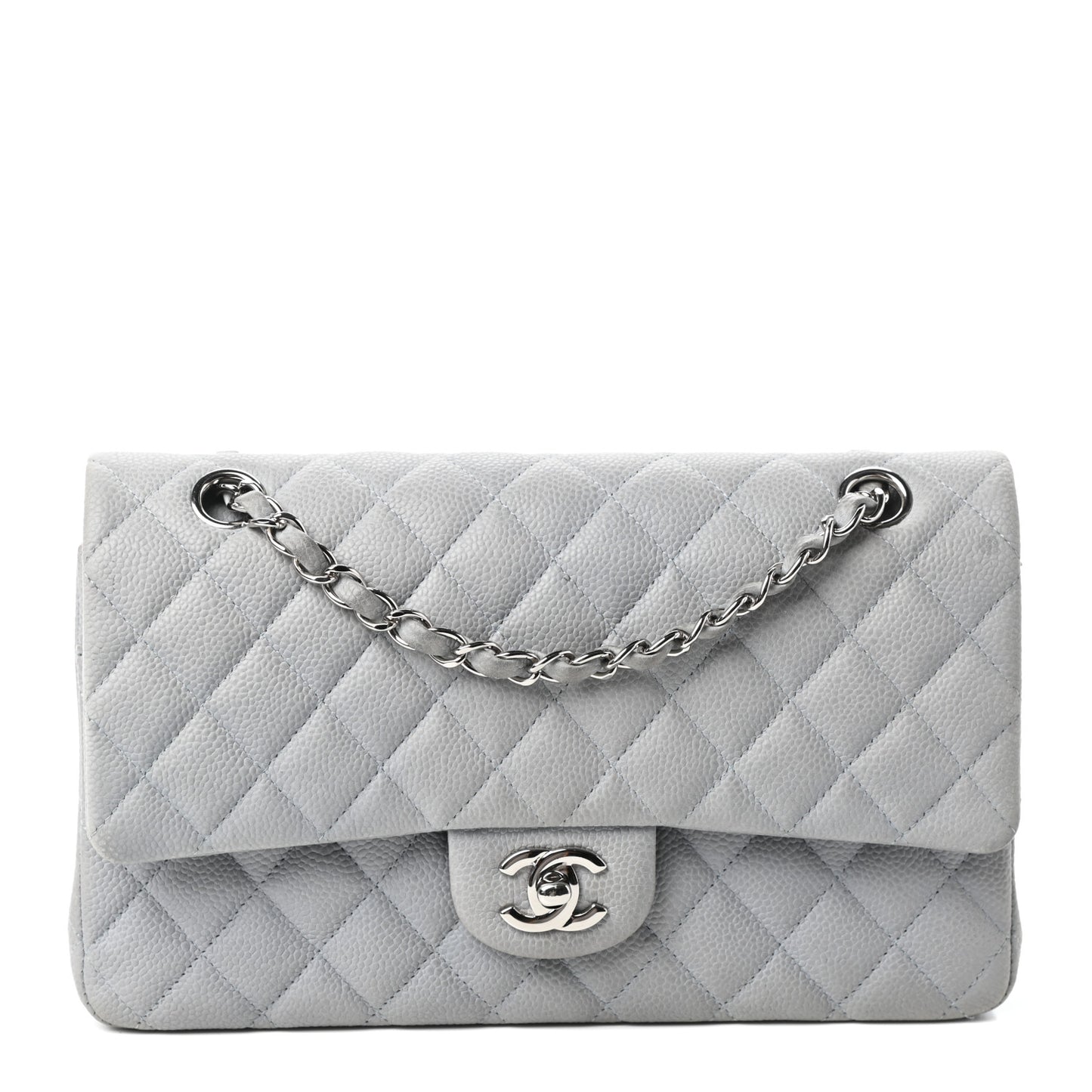 Iridescent Caviar Quilted Medium Double Flap Grey