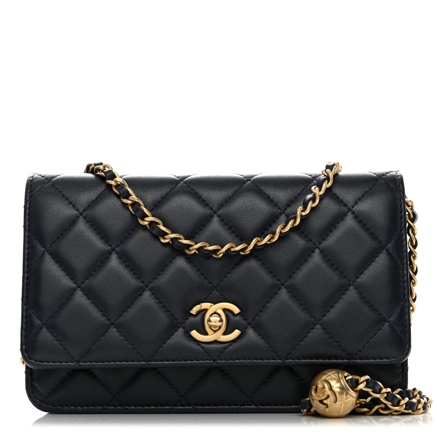 Chanel Lambskin Quilted Pearl Crush Wallet on Chain WOC Navy 1 of 12
