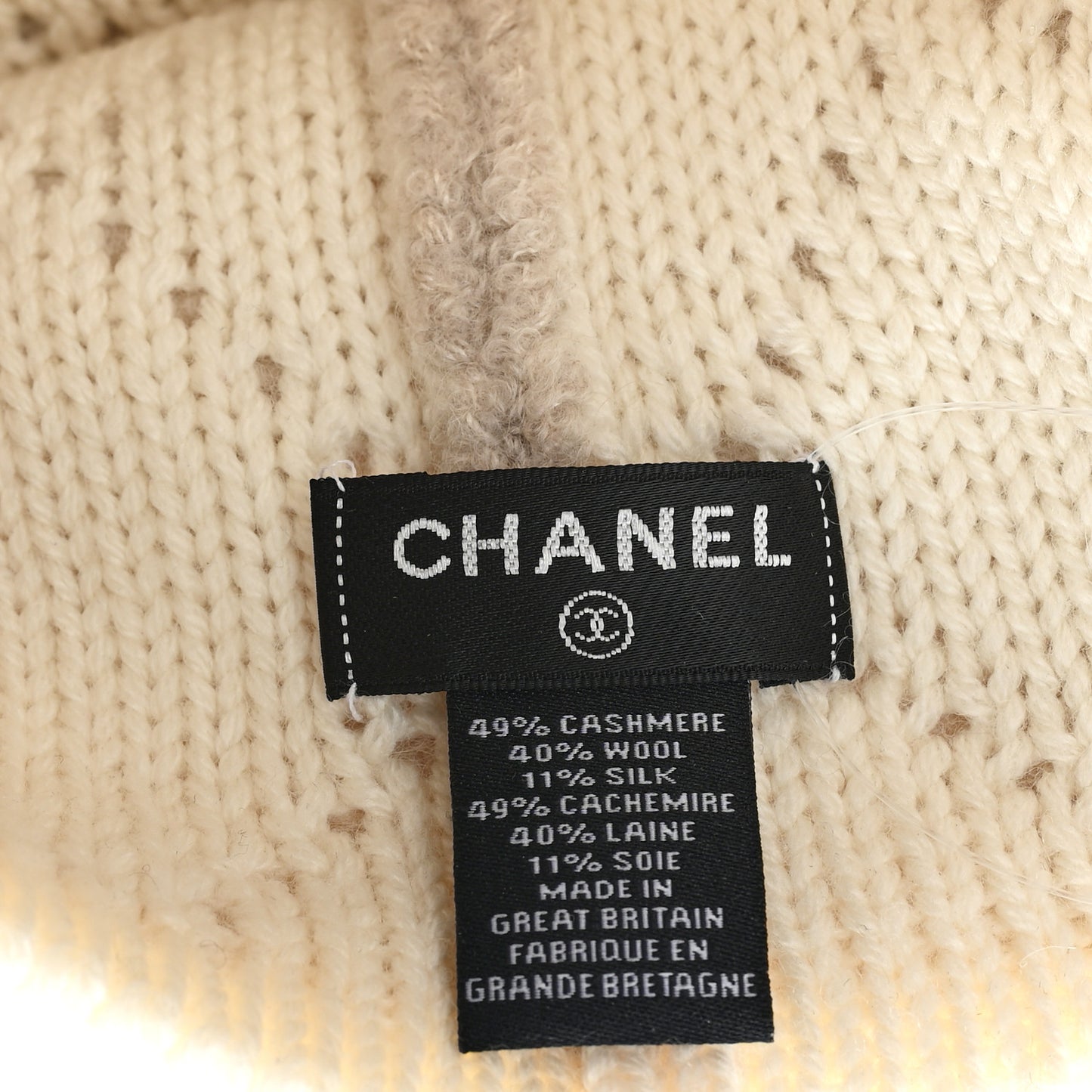 Cashmere Wool Silk Logo Beanie Hat Beige White
