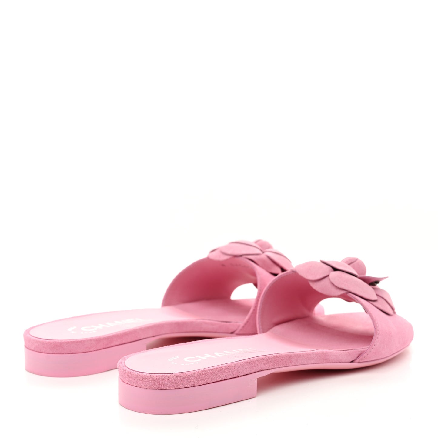 Suede Calfskin Camellia CC Slides 36 Pink