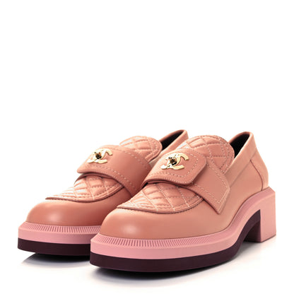 Chanel Lambskin Quilted CC Turnlock Loafers 38.5 Dark Pink 3 of 9