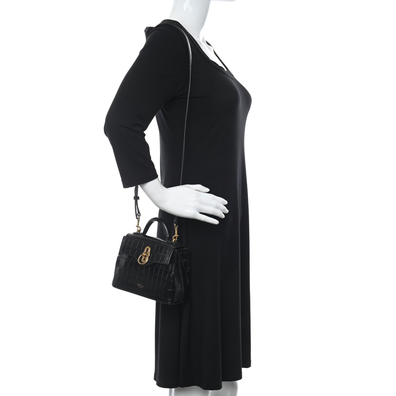 Mulberry Calfskin Crocodile Embossed Micro Seaton Black 2 of 10